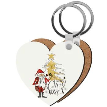 Santa Claus gold, Μπρελόκ Ξύλινο καρδιά MDF