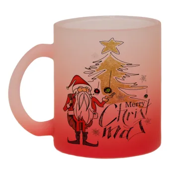 Santa Claus gold, Κούπα γυάλινη δίχρωμη με βάση το κόκκινο ματ, 330ml