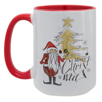 Santa Claus gold, Κούπα Mega 15oz, κεραμική Κόκκινη, 450ml