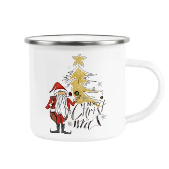 Santa Claus gold, Metallic enamel cup white 360ml