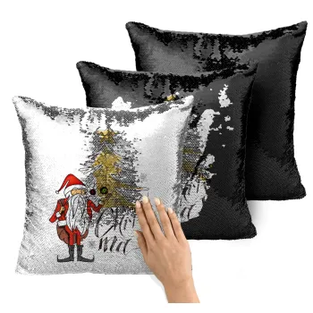 Santa Claus gold, Μαξιλάρι καναπέ Μαγικό Μαύρο με πούλιες 40x40cm περιέχεται το γέμισμα