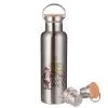 Stainless steel Silver with wooden lid (bamboo), double wall, 750ml