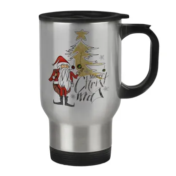 Santa Claus gold, Κούπα ταξιδιού ανοξείδωτη με καπάκι, διπλού τοιχώματος (θερμό) 450ml