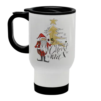 Santa Claus gold, Κούπα ταξιδιού ανοξείδωτη με καπάκι, διπλού τοιχώματος (θερμό) λευκή 450ml