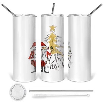 Santa Claus gold, Tumbler stainless steel 600ml, with metal straw & cleaning brush
