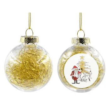 Santa Claus gold, Στολίδι Χριστουγεννιάτικη μπάλα δένδρου διάφανη με χρυσό γέμισμα 8cm