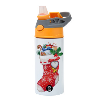 Xmas boot, Παιδικό παγούρι θερμό, ανοξείδωτο, με καλαμάκι ασφαλείας, Πορτοκαλί/Γκρι (360ml) BPA-FREE