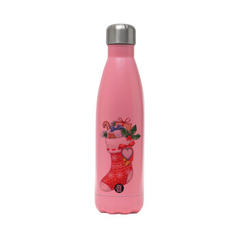 Xmas boot, Μεταλλικό παγούρι θερμός Ροζ Ματ (Stainless steel), διπλού τοιχώματος, 500ml