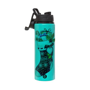 Xmas boot, Μεταλλικό παγούρι νερού με καπάκι ασφαλείας, αλουμινίου 850ml