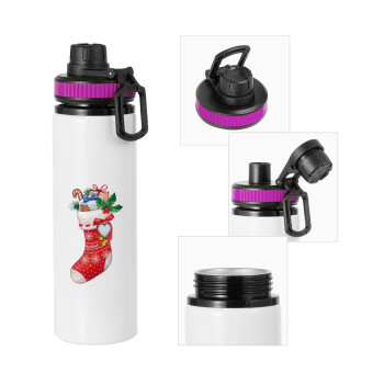 Xmas boot, Metallic water bottle with safety lid, 850ml aluminum