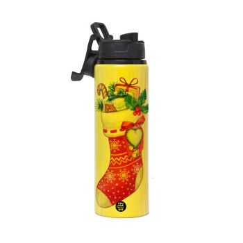 Xmas boot, Metallic water bottle with safety lid, 850ml aluminum