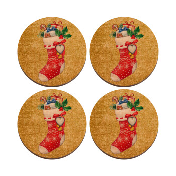 Xmas boot, ΣΕΤ x4 Σουβέρ ξύλινα στρογγυλά plywood (9cm)