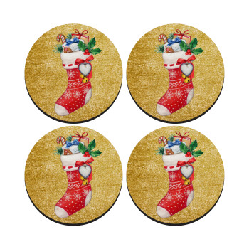 Xmas boot, SET of 4 round wooden coasters (9cm)