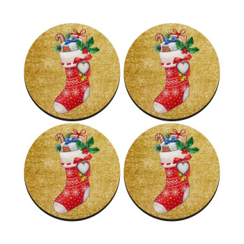 Xmas boot, SET of 4 round wooden coasters (9cm)