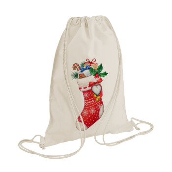 Xmas boot, Τσάντα πλάτης πουγκί GYMBAG natural (28x40cm)
