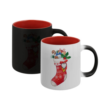 Xmas boot, Κούπα Μαγική εσωτερικό κόκκινο, κεραμική, 330ml που αλλάζει χρώμα με το ζεστό ρόφημα