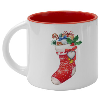 Xmas boot, Κούπα κεραμική 400ml Λευκή/Κόκκινη