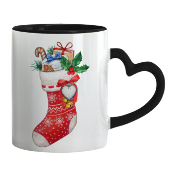 Xmas boot, Mug heart black handle, ceramic, 330ml