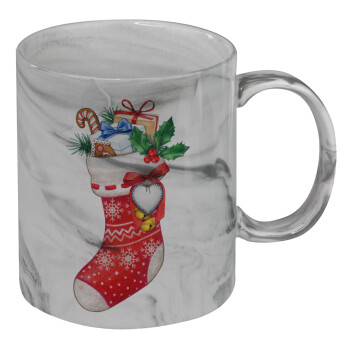 Xmas boot, Mug ceramic marble style, 330ml