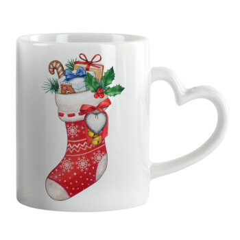 Xmas boot, Mug heart handle, ceramic, 330ml