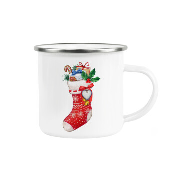 Xmas boot, Metallic enamel cup white 360ml