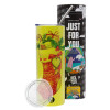 Neon Yellow Travel Tumbler θερμό, μεταλλικό καλαμάκι(Ανωξείδωτο 304 Food grade, BPA free, 600ml)