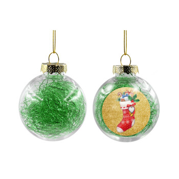 Xmas boot, Transparent Christmas tree ball ornament with green filling 8cm