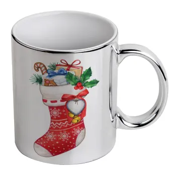 Xmas boot, Mug ceramic, silver mirror, 330ml