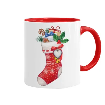 Xmas boot, Κούπα χρωματιστή κόκκινη, κεραμική, 330ml