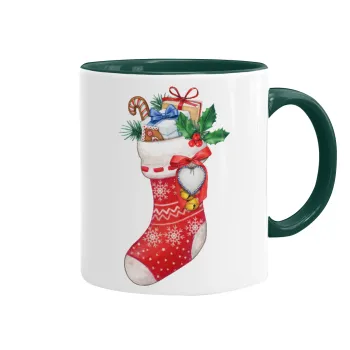 Xmas boot, Κούπα χρωματιστή πράσινη, κεραμική, 330ml