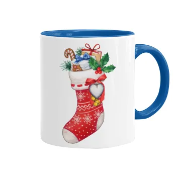 Xmas boot, Mug colored blue, ceramic, 330ml
