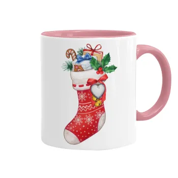 Xmas boot, Κούπα χρωματιστή ροζ, κεραμική, 330ml