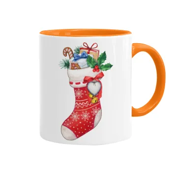 Xmas boot, Κούπα χρωματιστή πορτοκαλί, κεραμική, 330ml