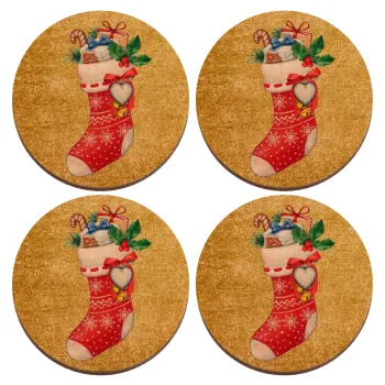 Xmas boot, ΣΕΤ x4 Σουβέρ ξύλινα στρογγυλά plywood (9cm)