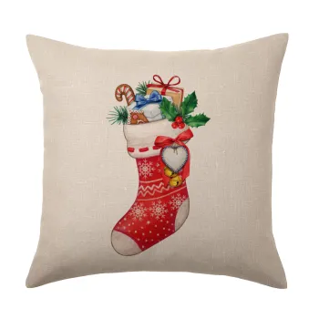 Xmas boot, Μαξιλάρι καναπέ ΛΙΝΟ 40x40cm περιέχεται το  γέμισμα