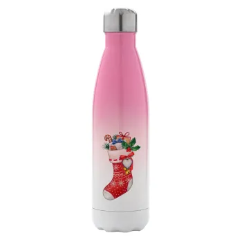 Xmas boot, Metal mug thermos Pink/White (Stainless steel), double wall, 500ml