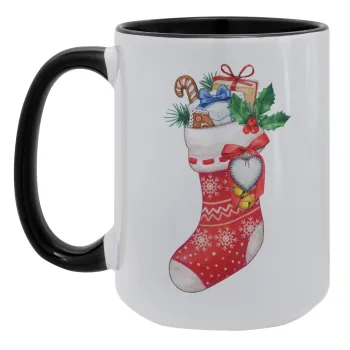 Xmas boot, Κούπα Mega 15oz, κεραμική Μαύρη, 450ml