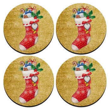 Xmas boot, ΣΕΤ 4 Σουβέρ ξύλινα στρογγυλά (9cm)