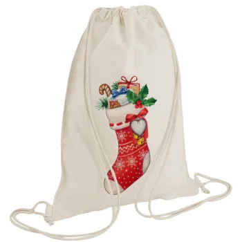 Xmas boot, Backpack bag GYMBAG natural (28x40cm)
