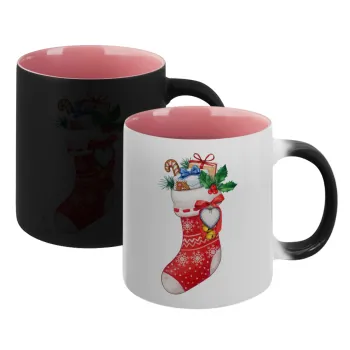 Xmas boot, Κούπα Μαγική εσωτερικό ΡΟΖ, κεραμική 330ml που αλλάζει χρώμα με το ζεστό ρόφημα