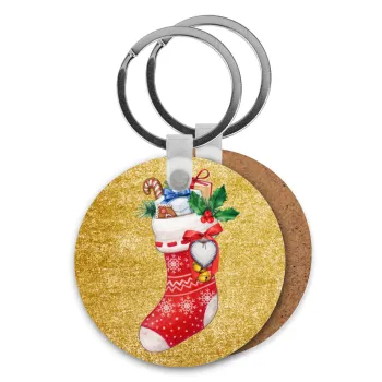 Xmas boot, Μπρελόκ Ξύλινο στρογγυλό MDF Φ5cm