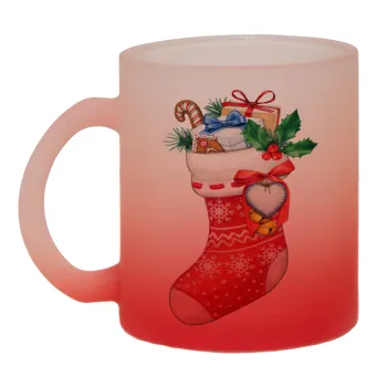 Xmas boot, Κούπα γυάλινη δίχρωμη με βάση το κόκκινο ματ, 330ml