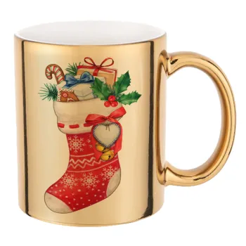 Xmas boot, Mug ceramic, gold mirror, 330ml
