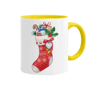 Xmas boot, Κούπα χρωματιστή κίτρινη, κεραμική, 330ml