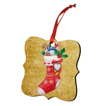 Xmas boot, Christmas ornament polygon wooden 7.5cm