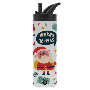 Merry x-mas pattern, Water bottle - 600 ml beverage bottle with a lid with a handle