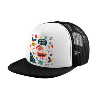 Merry x-mas pattern, Καπέλο Ενηλίκων Soft Trucker με Δίχτυ Black/White (POLYESTER, ΕΝΗΛΙΚΩΝ, UNISEX, ONE SIZE)