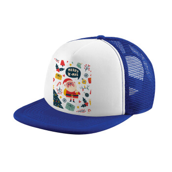 Merry x-mas pattern, Καπέλο παιδικό Soft Trucker με Δίχτυ Blue/White 
