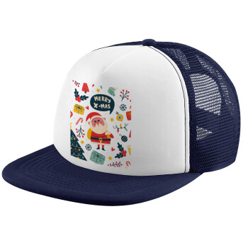 Merry x-mas pattern, Καπέλο Soft Trucker με Δίχτυ Dark Blue/White 