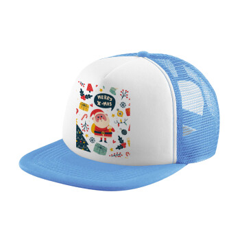Merry x-mas pattern, Καπέλο παιδικό Soft Trucker με Δίχτυ Γαλάζιο/Λευκό